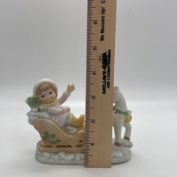 Treasure Masters Vintage Girl on Sleigh with Reindeer Bisque Figurine - Picture 9 of 9